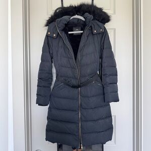 Zara Long Down Navy Blue Jacket Medium